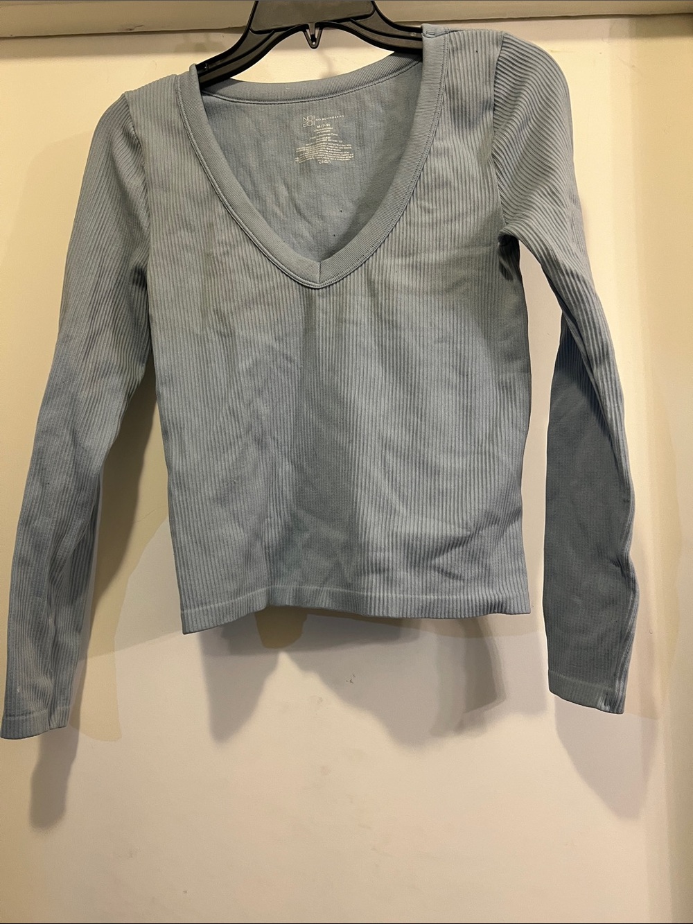 No Boundaries Light Blue Ribbed V-Neck Long Sleeve Top
